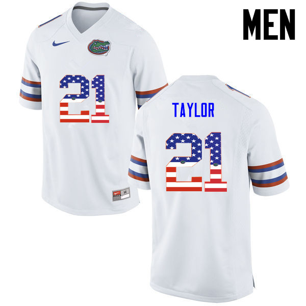 Men Florida Gators #21 Fred Taylor College Football USA Flag Fashion Jerseys-White - Click Image to Close